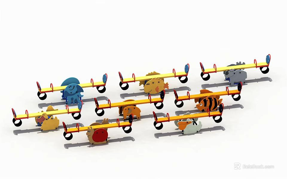 Colorful Wooden Animal Shaped Seesaw Toys with Playful Designs for Kids 3d model 