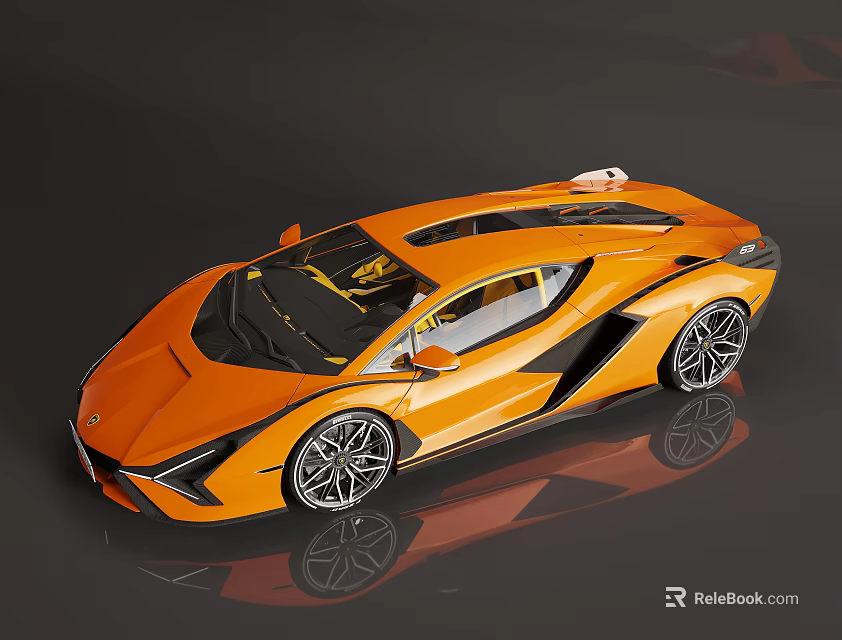 Orange Lamborghini Sports Car With Sleek Design Black Windows And Silver Wheels 3d model 