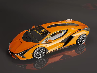 Orange Lamborghini Sports Car With Sleek Design Black Windows And Silver Wheels 3d model