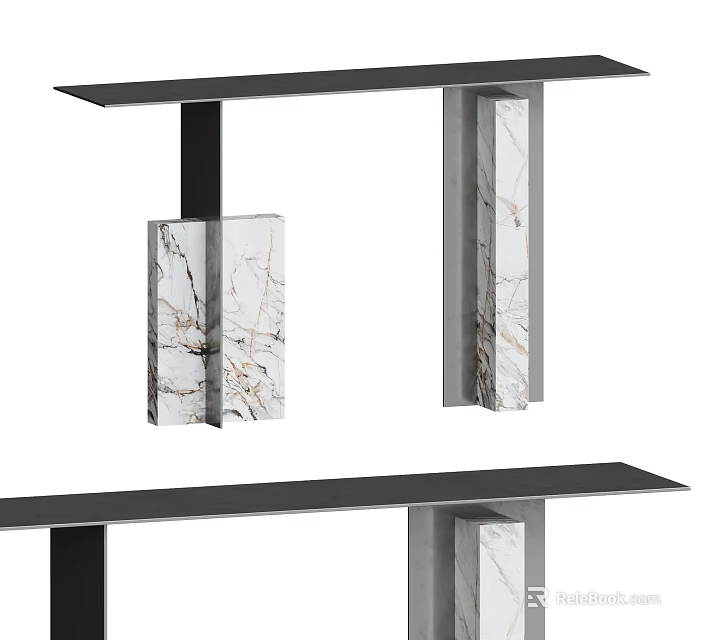 Modern Console Table With Marble Panels And Metal Frame For Home Decor 3d model 