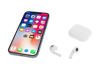 Smartphone Displaying App Icons With Wireless Earbuds And Charging Case 3d model