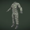 Green Camouflage Military Uniform Full Body Design With Pockets And Boots 3d model