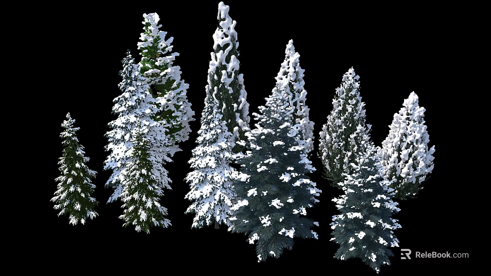 Snow Covered Bushes in Winter Landscape with Natural White Snow Accents 3d model 