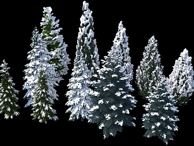 Snow Covered Bushes in Winter Landscape with Natural White Snow Accents 3d model