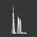 Cartoon Scene Featuring Various Colored Tall Building Models Arranged On Black Background With Reflections
