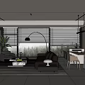Modern guest restaurant sofa coffee table combination dining table and chair TV background wall 3d model