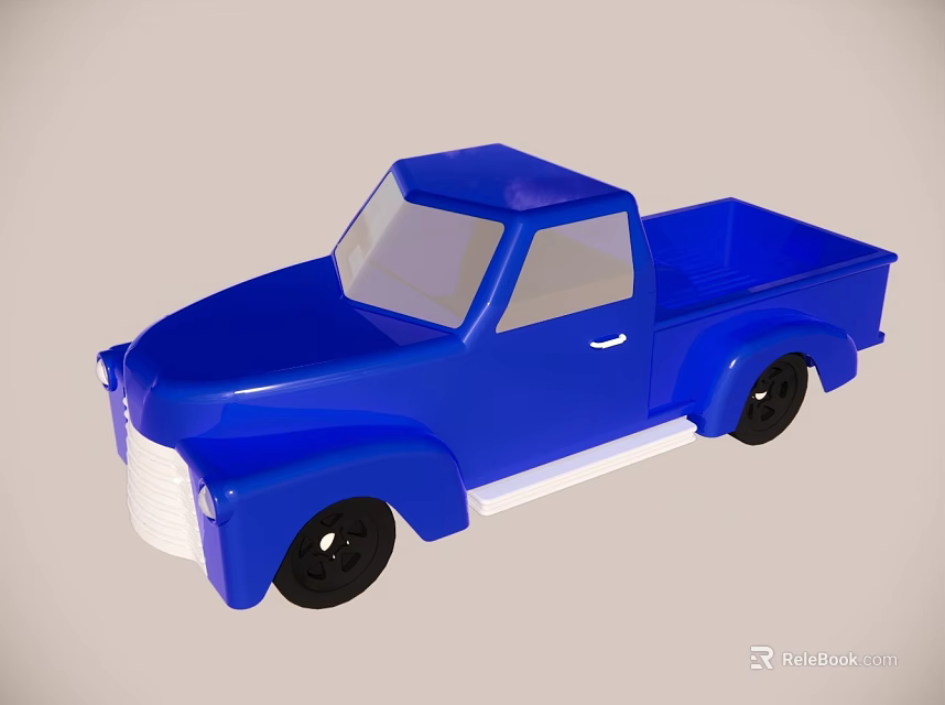 Blue Toy Pickup Truck Featuring Classic Design Black Wheels And Open Bed 3d model 