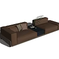 Brown Leather Sectional Sofa With Decorative Pillows Side Table And Plant 3d model