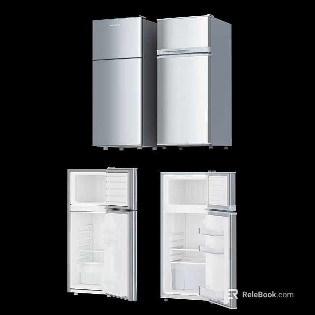 Stainless Steel Refrigerator Freezer With Open Door Interior Storage Shelves And Compartments 3d model 