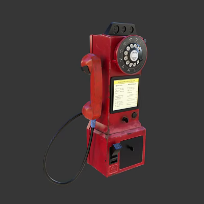 Red Vintage Public Telephone With Rotary Dial Handset Cable And Coin Slot Design 3d model