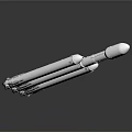 White Rocket Model With Multiple Boosters On Dark Reflective Background 3d model