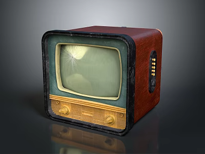 Vintage Old-fashioned Electronic Appliance With Wooden Case Television Screen And Knobs 3d model