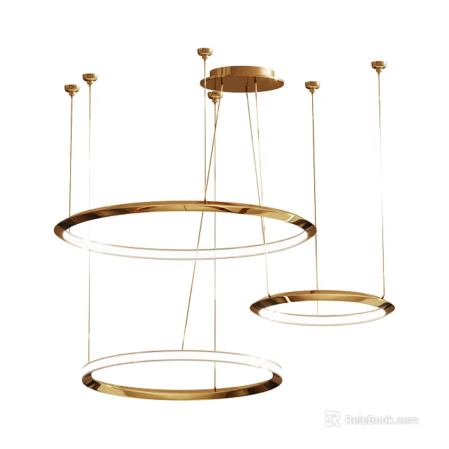 Stylish Modern Gold Circular Rings Design Hanging Chandelier for Interiors 3d model 
