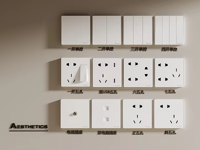 Aesthetics Various Switch Panels With Single Multi Gang Switches And Power Sockets 3d model