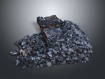 Natural Wooden Frame Structure Surrounded By Black Stone Chips Pile 3d model