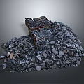 Natural Wooden Frame Structure Surrounded By Black Stone Chips Pile 3d model