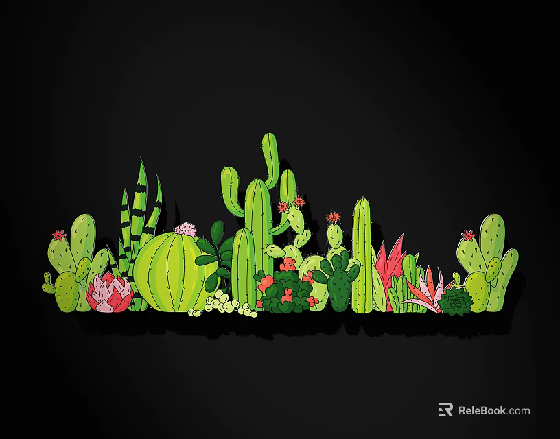 Modern Wall Decor With Green Cactus And Succulent Plants Design 3d model