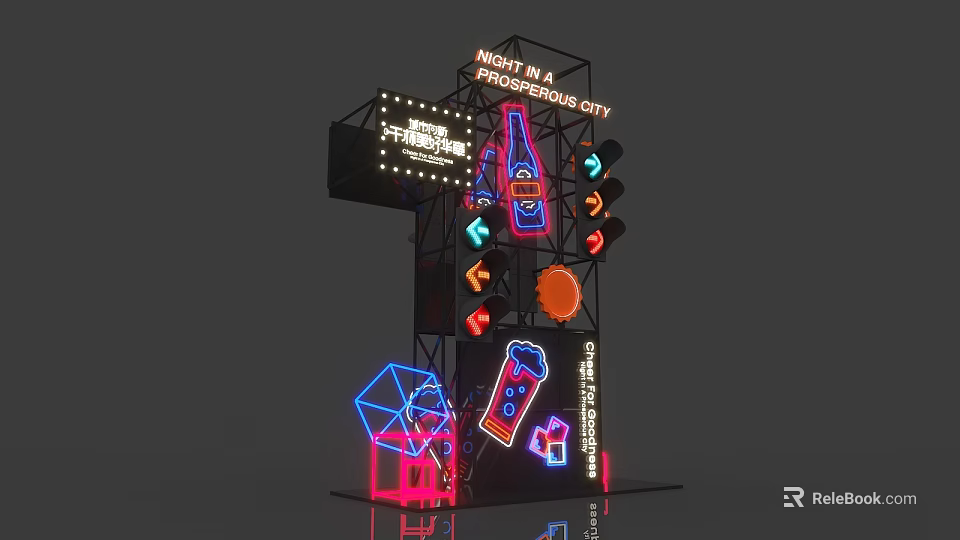 Colorful Neon Decorative Lights for City Night Street Decor with Various Shapes and Bright Colors 3d model 