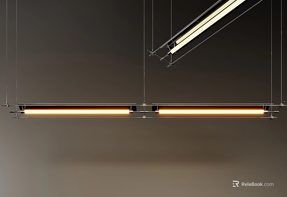 Modern Linear Chandelier With Warm Light And Metal Frame For Interior Space 3d model 