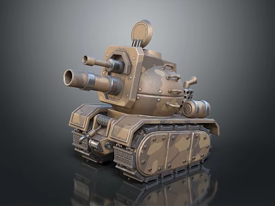 Vintage Mechanical Tank 3D Model With Dual Cannons Tracks And Textured Industrial Design 3d model