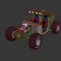 Off Road Dune Buggy With Red Tubular Frame Two Black Seats And Large Tires