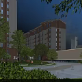 Modern Residential Landscape Featuring High Rise Buildings Green Trees Lawn Water Pool And Statues