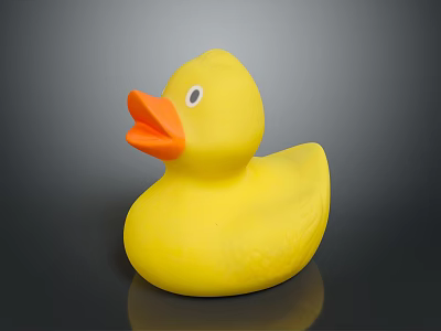 Yellow Rubber Duck Toy with Orange Beak on Smooth Dark Surface 3d model
