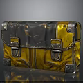 Vintage Yellow And Black Leather Bag With Metal Buckles And Worn Texture
