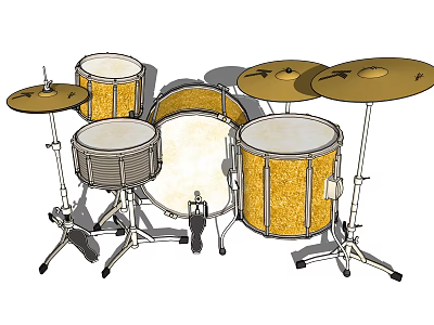 Complete Acoustic Drum Set With Multiple Drums Cymbals And Stands For Music 3d model