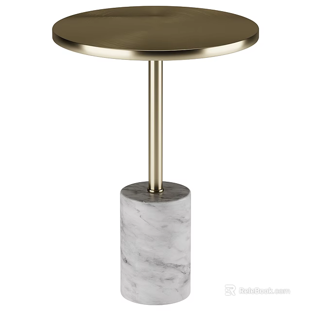 Modern White Marble And Gold Metal Side Table With Round Top Design 3d model 