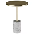 Modern White Marble And Gold Metal Side Table With Round Top Design