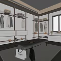 Modern Walk in Closet Interior Design With Hanging Racks Shoes Folded Clothes And Bench