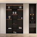 Modern Layered Bookcase Interior Design With Books Decorative Items And Illuminated Shelves
