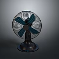 Modern Electric Table Fan With Blue Blades Black Base And Metal Mesh Cover