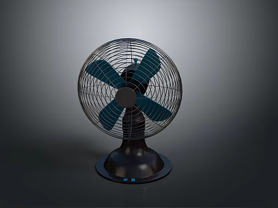 Modern Electric Table Fan With Blue Blades Black Base And Metal Mesh Cover 3d model
