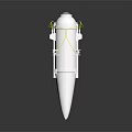 Military Missile With White Body Silver Ring Structure And Yellow Cables On Metal Mounting Stand
