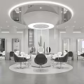 Modern Hair Salon Interior With Circular Layout Black Barber Chairs Mirrors White Design And Cactus