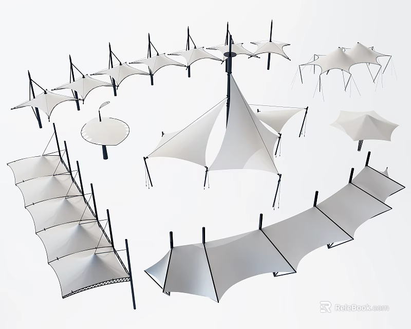 Diverse Outdoor Canopies With Unique Shapes And Support Structures 3d model 