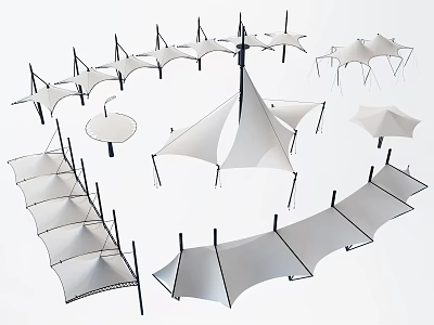 Diverse Outdoor Canopies With Unique Shapes And Support Structures 3d model