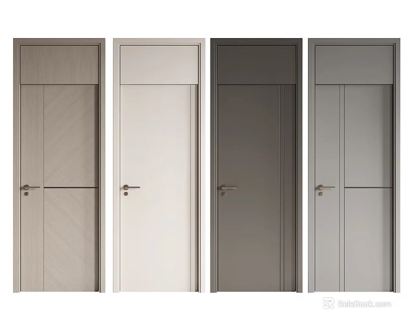 Modern Flush Doors With Multiple Colors And Wooden Texture Design 3d model 