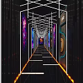 Modern KTV Corridor Interior Design With Neon Lights And Purple Blue Lighting