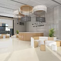 Modern Hotel Lobby Interior With Coffee Lounge Reception Desk Robot Sofas Chandeliers And Green Plants