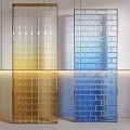 Modern Glass Partition With Glass Block And Yellow Blue Gradient Design For Interior Decoration