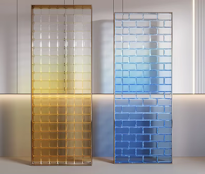 Modern Glass Partition With Glass Block And Yellow Blue Gradient Design For Interior Decoration 3d model