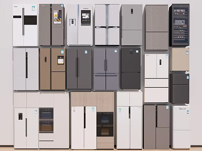 Various Styles Of Refrigerators And Freezers For Home Kitchen Appliances 3d model