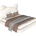 Adorable Kids Bed With Cat Ear Headboard Beige Soft Blanket And Pillows
