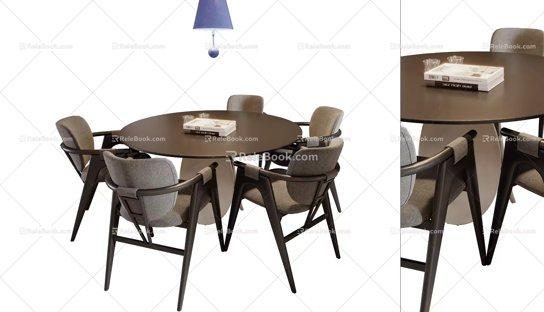 Modern Solid Wood Fabric Dining Table and Chair Combination Dining Lamp 3d model