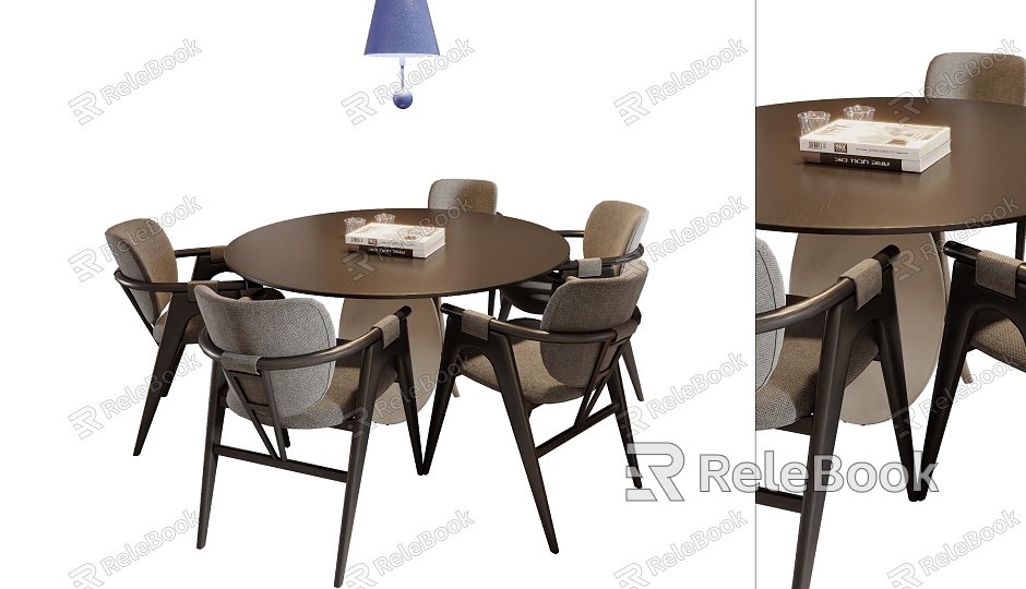 Modern Solid Wood Fabric Dining Table and Chair Combination Dining Lamp model