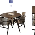 Modern Solid Wood Fabric Dining Table and Chair Combination Dining Lamp 3d model