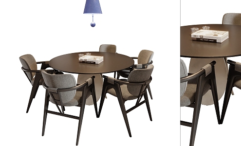 Modern Solid Wood Fabric Dining Table and Chair Combination Dining Lamp 3d model